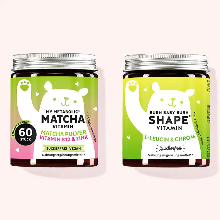 Green up your life Duo mit  My Metabolic Matcha mit Matcha Pulver  sowie  Burn Baby Burn Shape mit Grünteeblattextrakt, L-Leucin  und Chrome von Bears with Benefits.